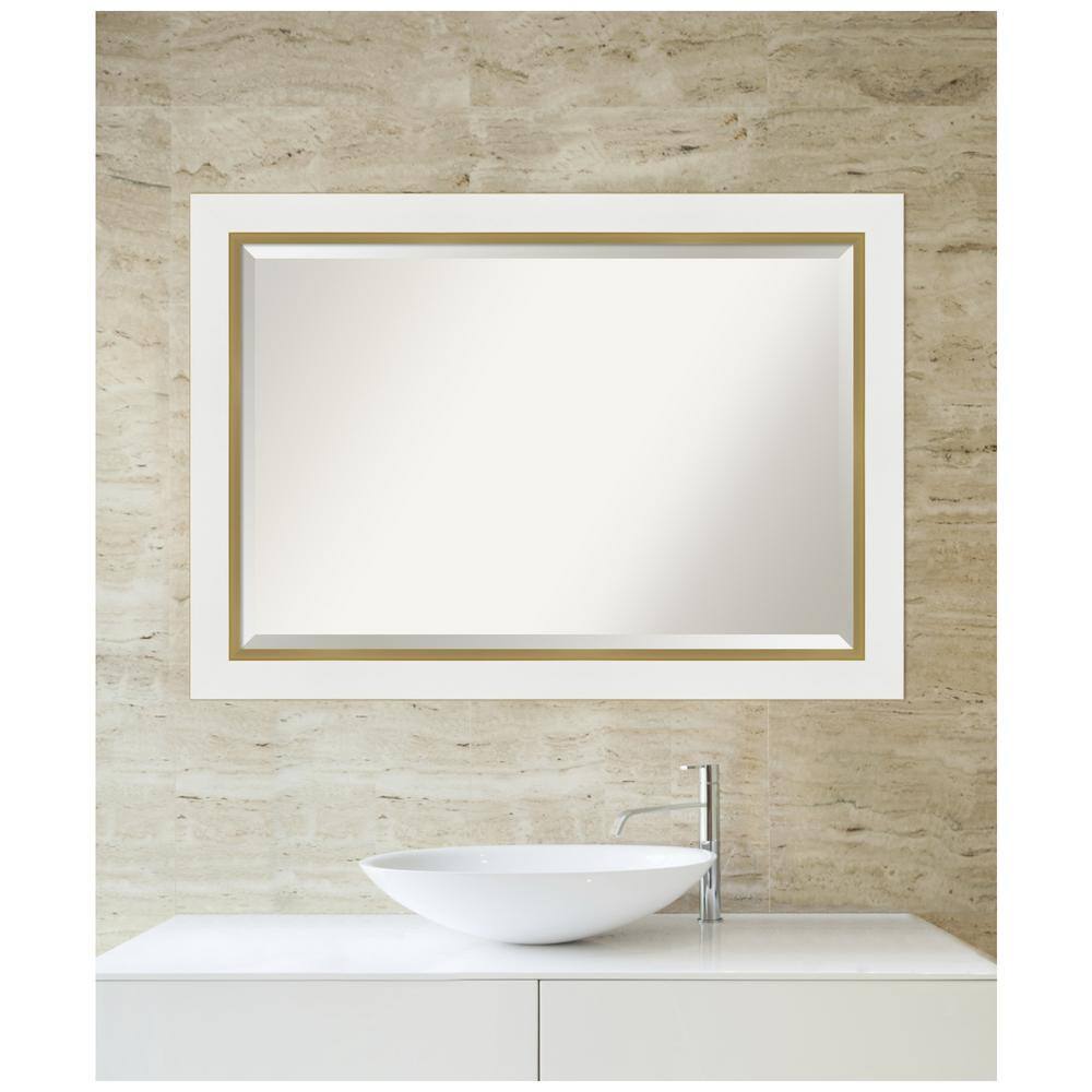 Eva White and Gold Rectangular Wall Mirror with Beveled Frame