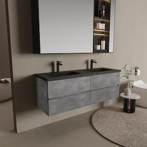 EDI 60.0 in. W x 18.70 in. D x 19.70 in. H Wall Hung Bath Vanity in Cement Grey with Black Quartz Sand Surface Top