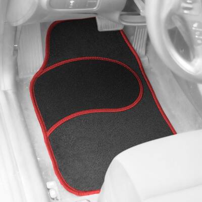 Red 4-Piece Ribbed Universal Liners Mod Carpet Car Floor Mats - Full Set