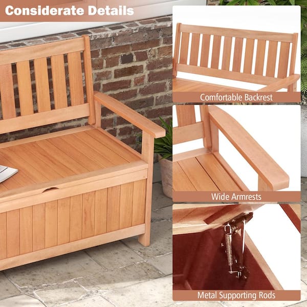 ANGELES HOME 34.2 Gal. Brown Hardwood Outdoor Storage Bench
