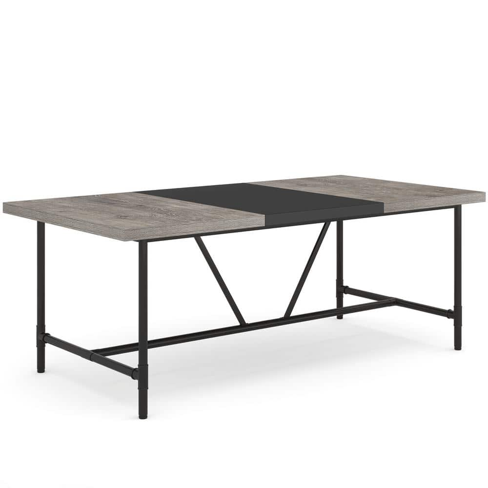 Byblight Roesler Rustic Gray Wood 71 In. 4 Legs Dining Table Seats 6 