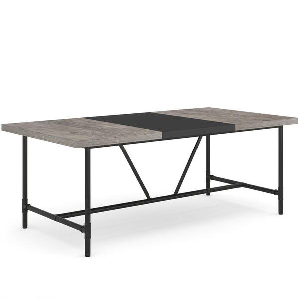 BYBLIGHT Roesler Rustic Gray Wood 71 in. 4 Legs Dining Table Seats 6 ...