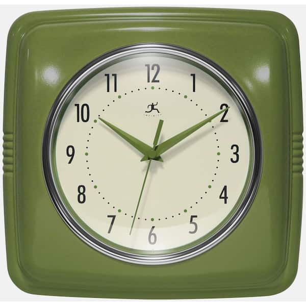 Retro Square Olive Green Resin Wall Clock, 9.25 in.