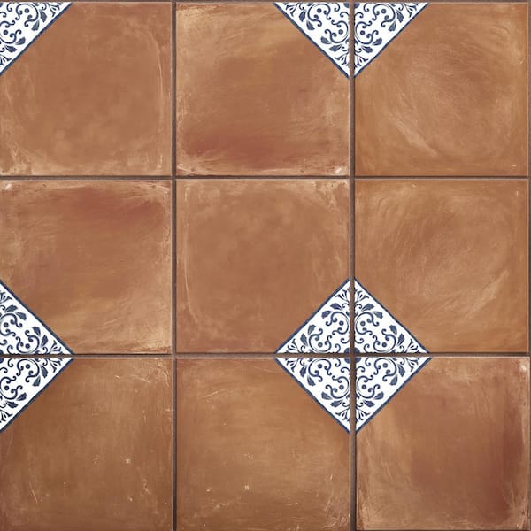 Sentier des Ocres Deco Blue 7-7/8 in. x 7-7/8 in. Porcelain Floor and Wall Tile (7.2 sq. ft./Case)