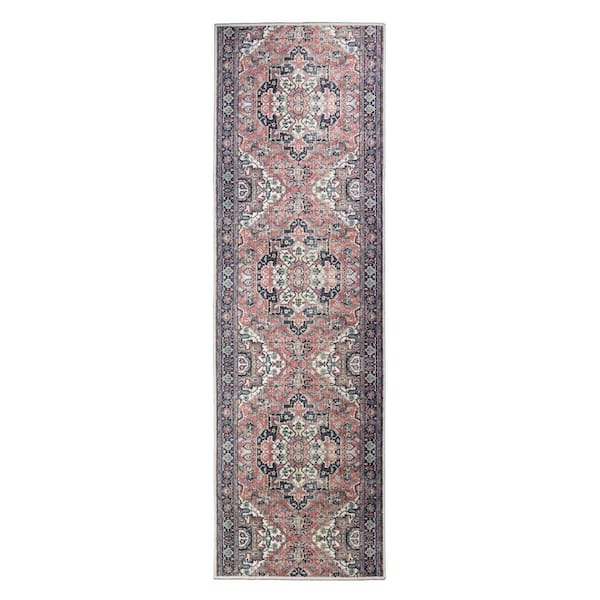 Custom Image Series Traditional Kilim Medallion Terracotta-Multicolor 26 in. W x 72 in. L Stair Runner 13.01 sq. ft.