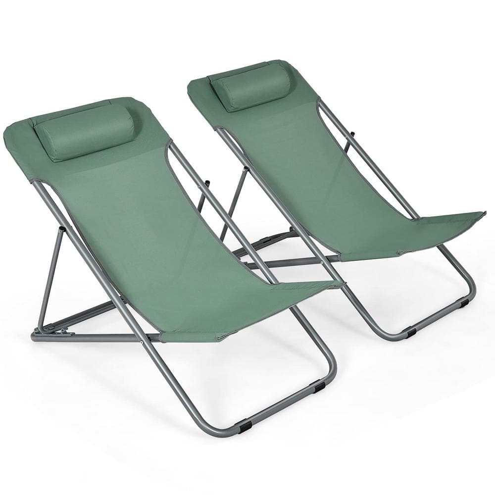 Alpulon 2Pieces Green Portable Beach Chair 3Position Lounge Chair