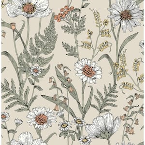 Spring Meadow White Flowers Peel and Stick Sample, 8 in. x 10 in. Wallpaper Sample