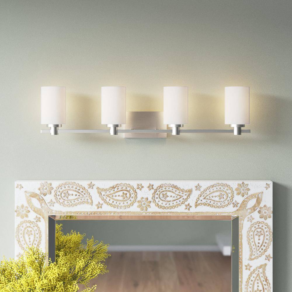Brushed Nickel 4-Light Outdoor Dimmable Bath Vanity