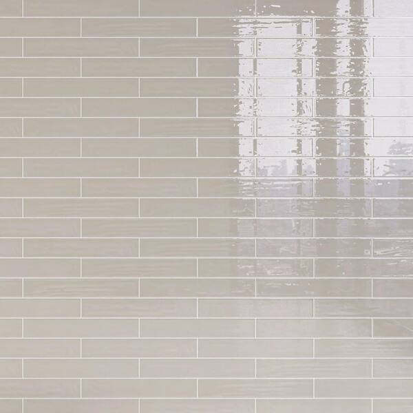 MOLOVO Nova Khaki Gray 1.97 in. x 11.81 in. Polished Ceramic Subway Tile Sample