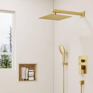 3-Spray 10 in. Wall Mount Dual Shower Heads Fixed and Handheld Shower Head in Brushed Gold (Valve Included)