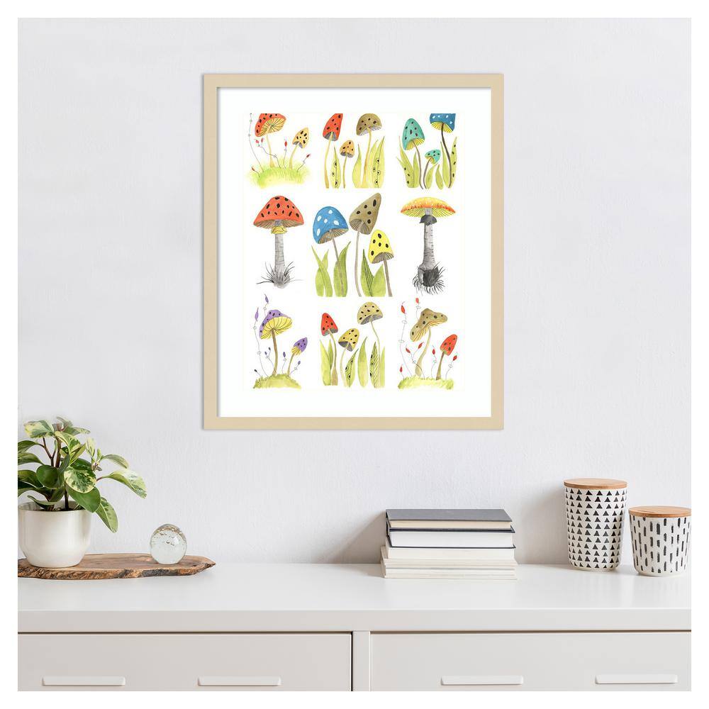 Mushroom Haven Grid Natural Wood Framed Wall Art Print