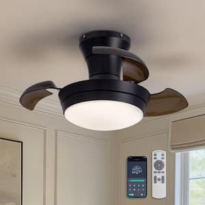 23 in. Indoor Modern Black Low Profile Ceiling Fan with LED Lights Small Retractable Ceiling Fan with Remote