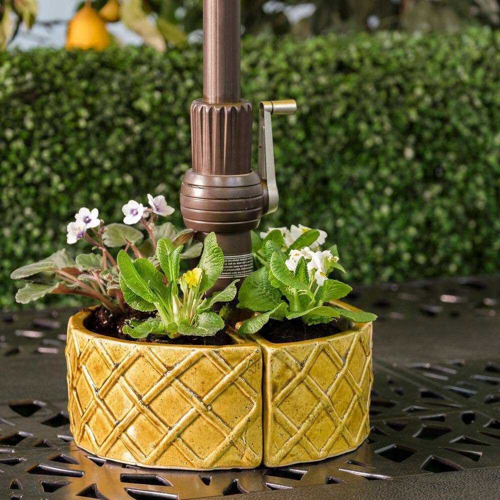 Terra Gold Ceramic Trellis Umbrella Planter Set