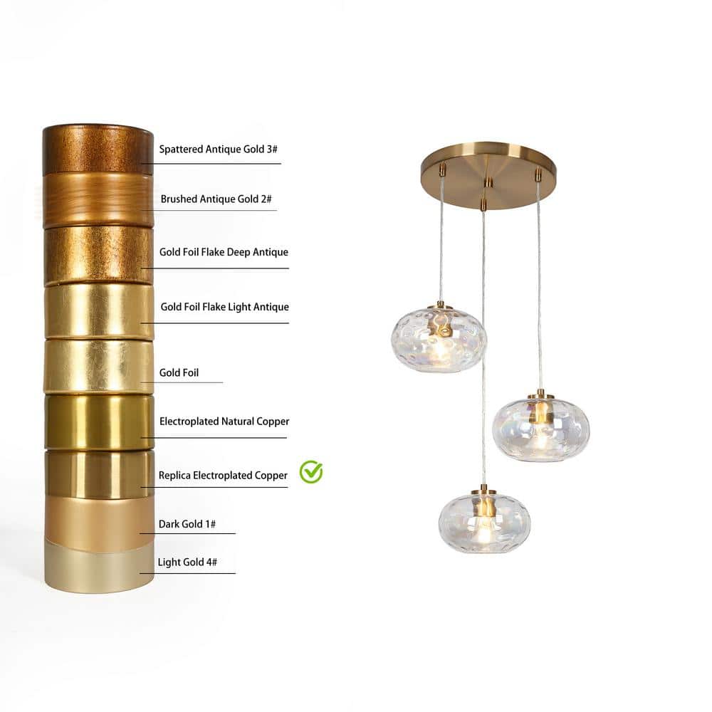 Modern Brass and Crystal 3-Light Cluster Pendant Chandelier