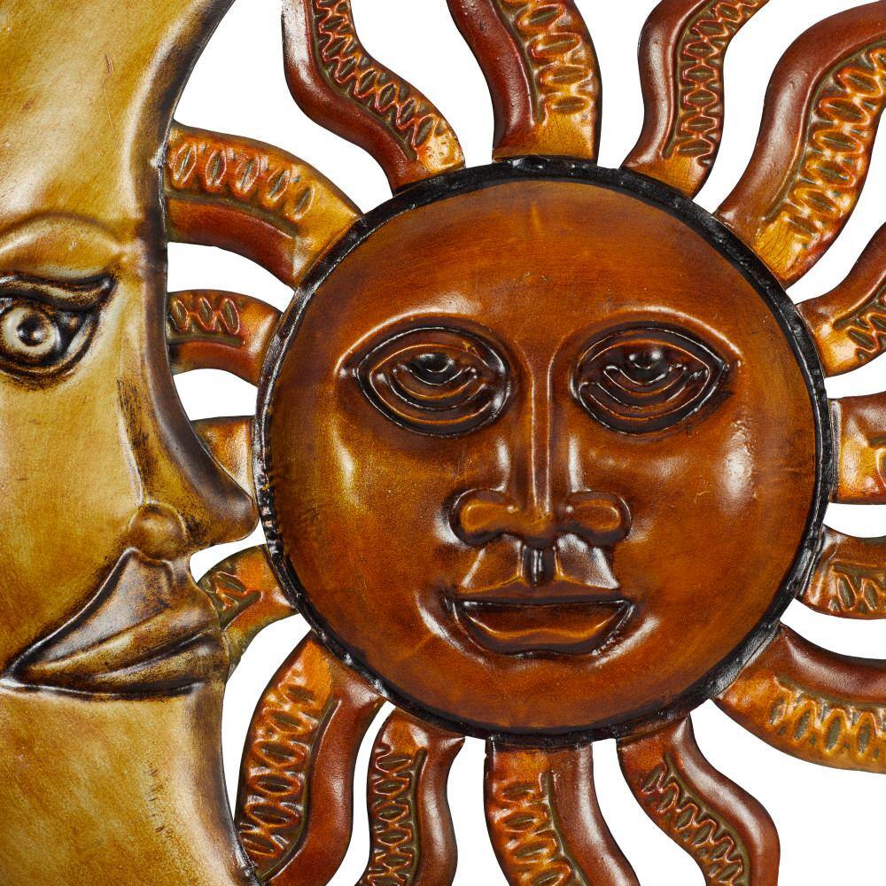 Red Metal Sun and Moon Indoor Outdoor Wall Decor