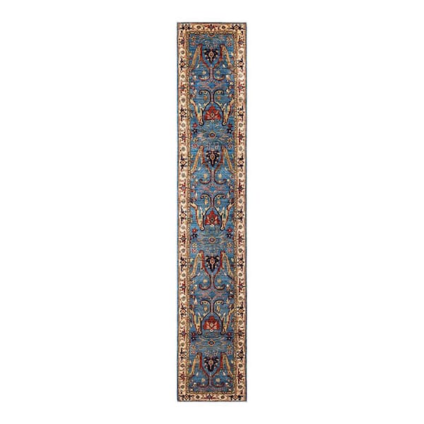 Solo Rugs Serapi One-of-a-Kind Traditional Light Blue 2 ft. x 16 ft. Runner Hand Knotted Tribal Area Rug