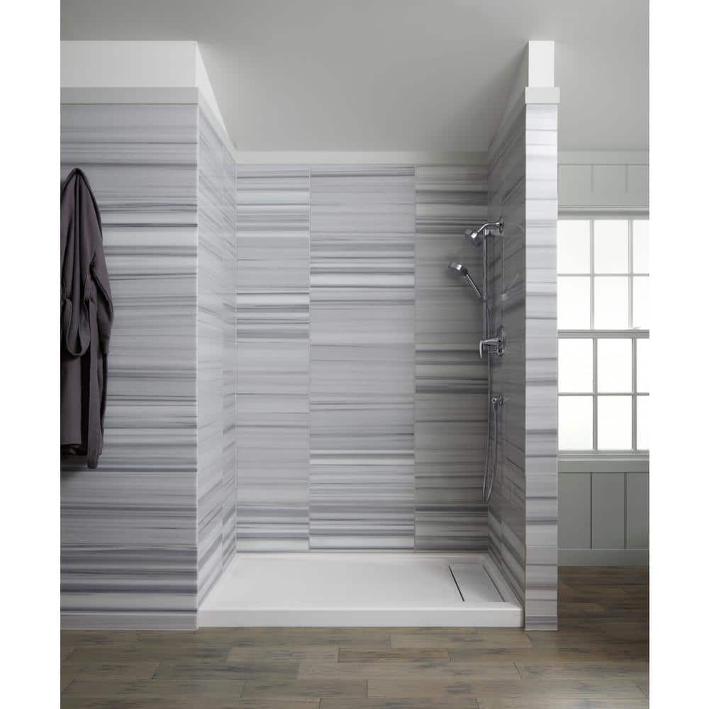 Bellwether White Enameled Cast Iron Shower Base with Right Drain