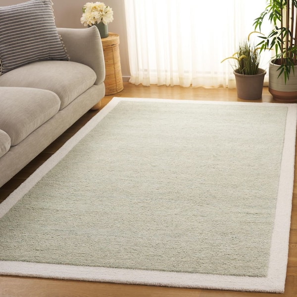 Metro 4 ft. x 6 ft. Sage/Ivory Border Solid Color Area Rug