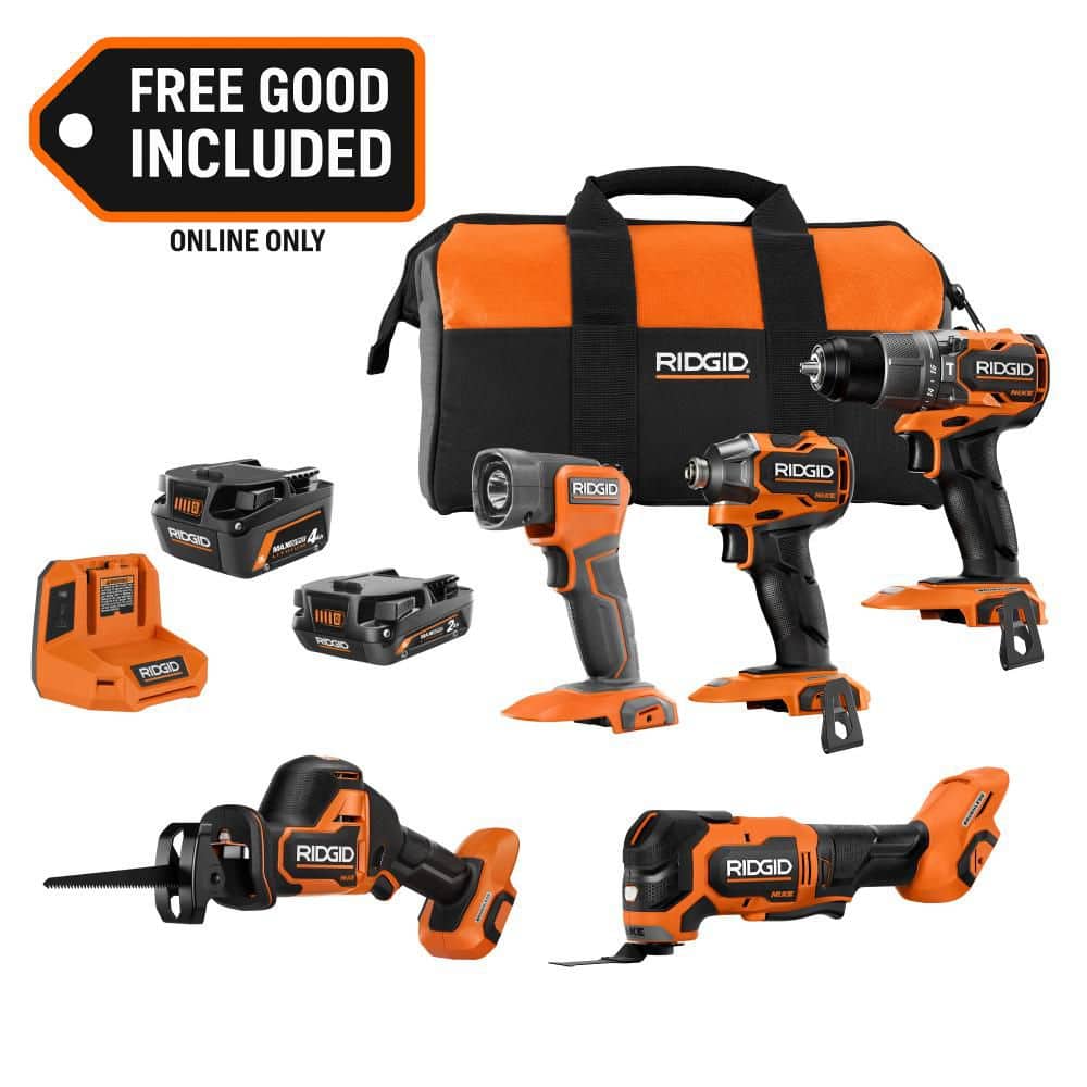 Ridgid 18V NUKE SubCompact Brushless 4-Tool Combo Kit w/ 2Ah, 4Ah Battery, & Charger w/ FREE 18V NUKE SubCompact Multi Tool