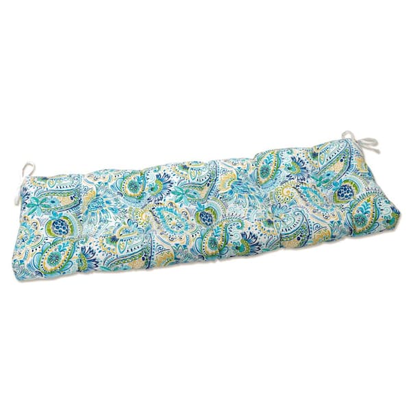 Pillow Perfect Paisley Rectangular Outdoor Bench Cushion in Blue/Yellow ...