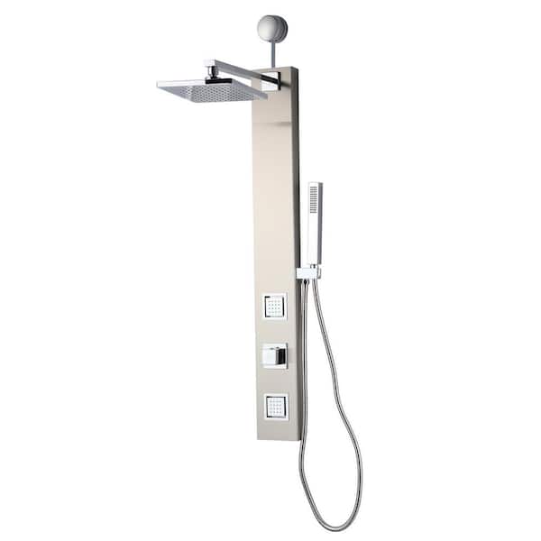 Dion Series 39 in. 2-Jetted Shower Tower with Heavy Rain Shower and Body Jets and Spray Wand in Brushed Nickel