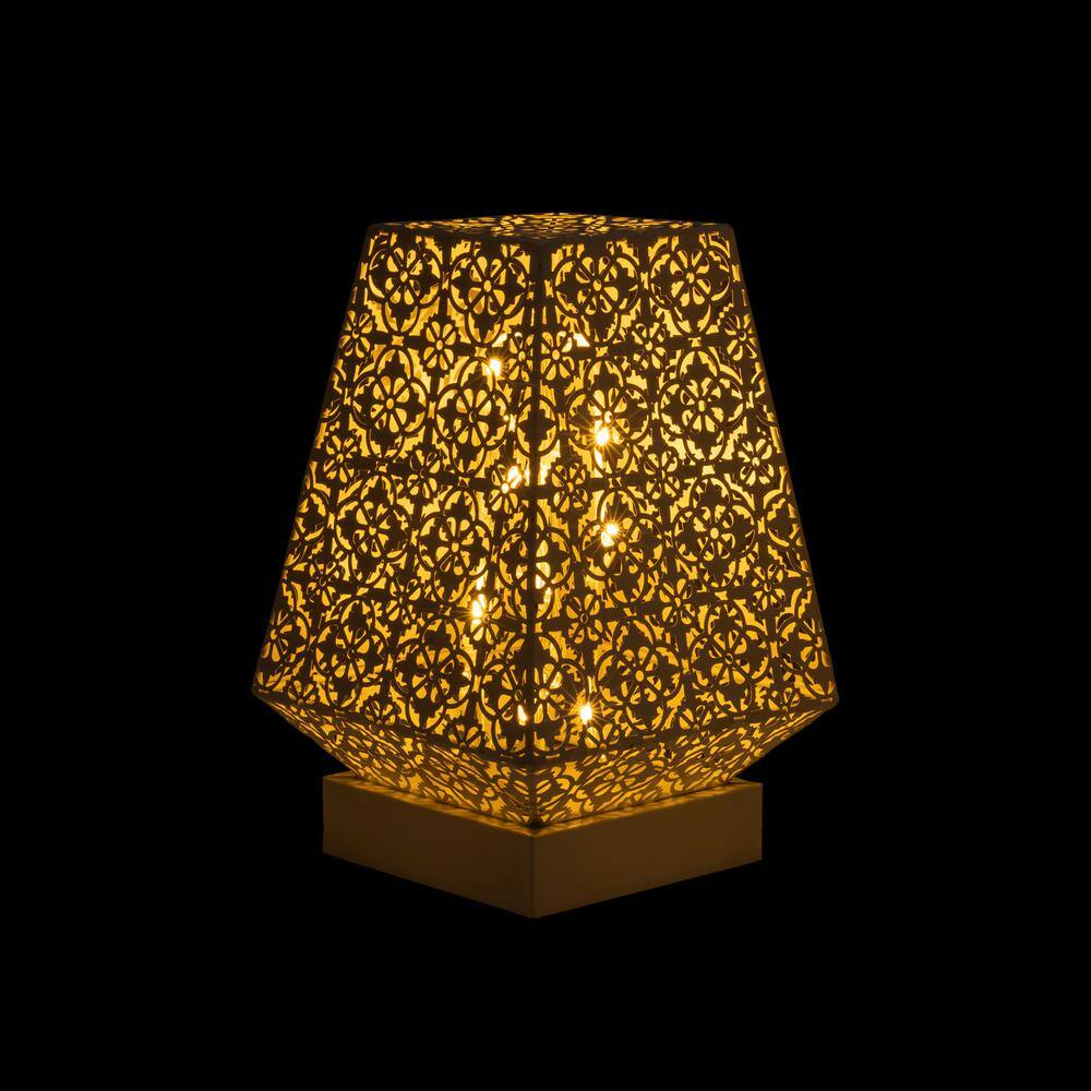 White Cordless LED Outdoor Lantern with Filigree Design