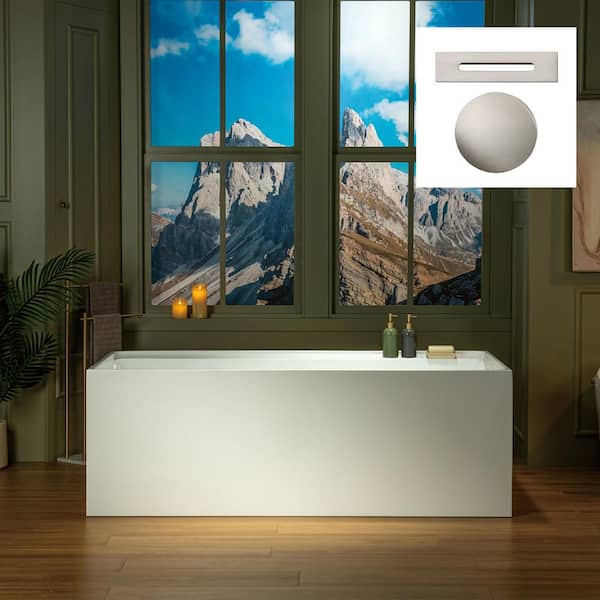 67 in. x 31.5 in. Soaking Bathtub with Reversible Drain in White with Brushed Nickel