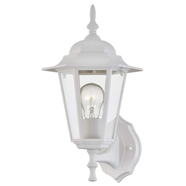 Pia Ricco 1-Light Textured White Not Solar Outdoor Wall Lantern Sconce with Clear Glass