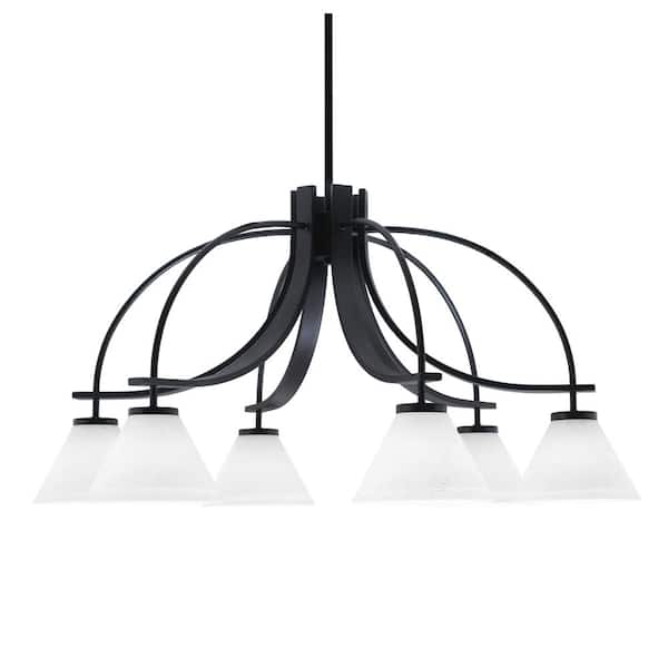 Unbranded Olympia 16 in. 6-Light Matte Black Downlight Chandelier White Muslin Glass Shade