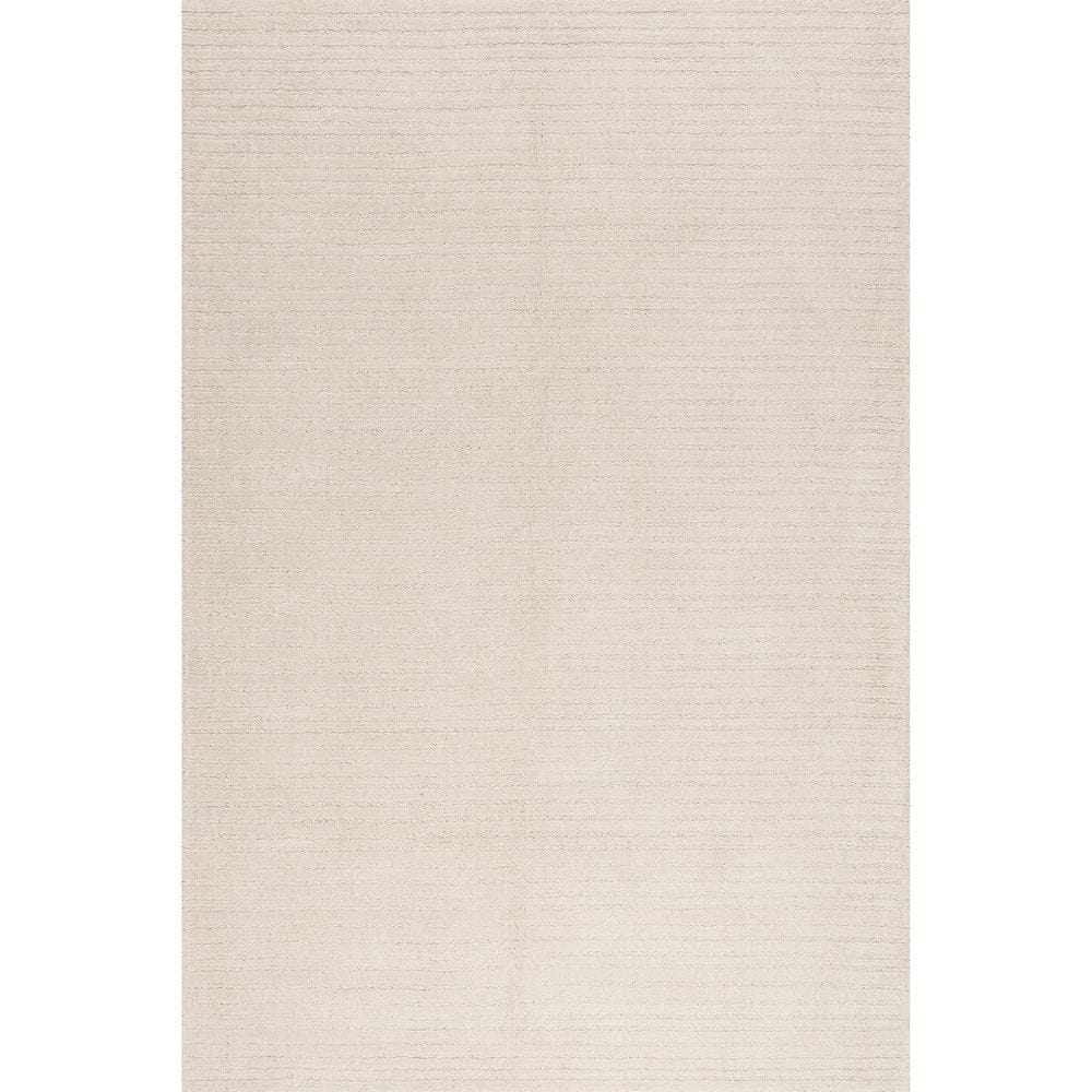 Handmade Beige Wool Rectangular Area Rug with Subtle Stripes