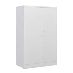 White Locking Metal File Cabinet with 2 Layers Adjustable Shelves