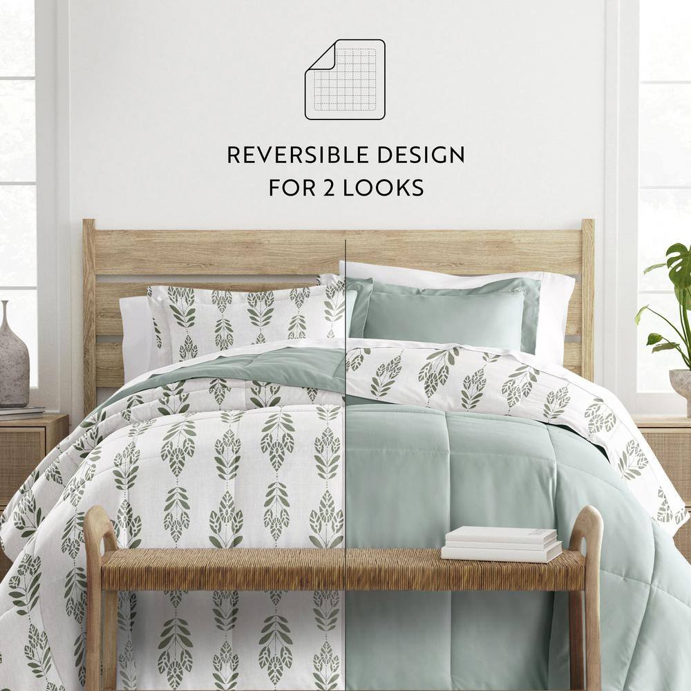 King White and Green Reversible Down Alternative Comforter Set