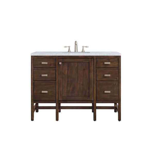 James Martin Vanities Addison 48 in. W. x 23.5 in.D x 35.5 in. H Single Vanity in Mid Century Acacia with Marble Top in Carrara White