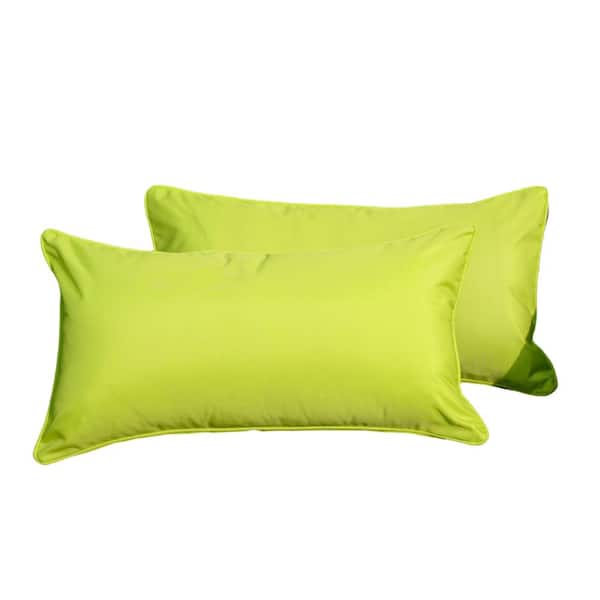 DIRECT WICKER Allow Green Polyester Fabric Rectangular Outdoor Lumbar Pillows (2-Pack)