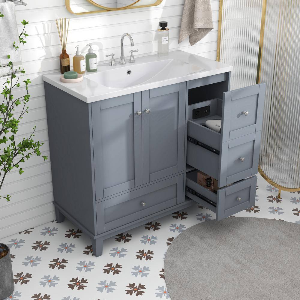 Virubi 36 in. W x 18 in. D x 34 in. H Single Sink Bath Vanity in Gray ...