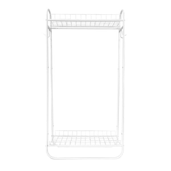Tahanbath 2-Tiers White Multi-Functional Metal Bedroom Clothing Rack Garment Coat Rack Freestanding Hanger Double Rods
