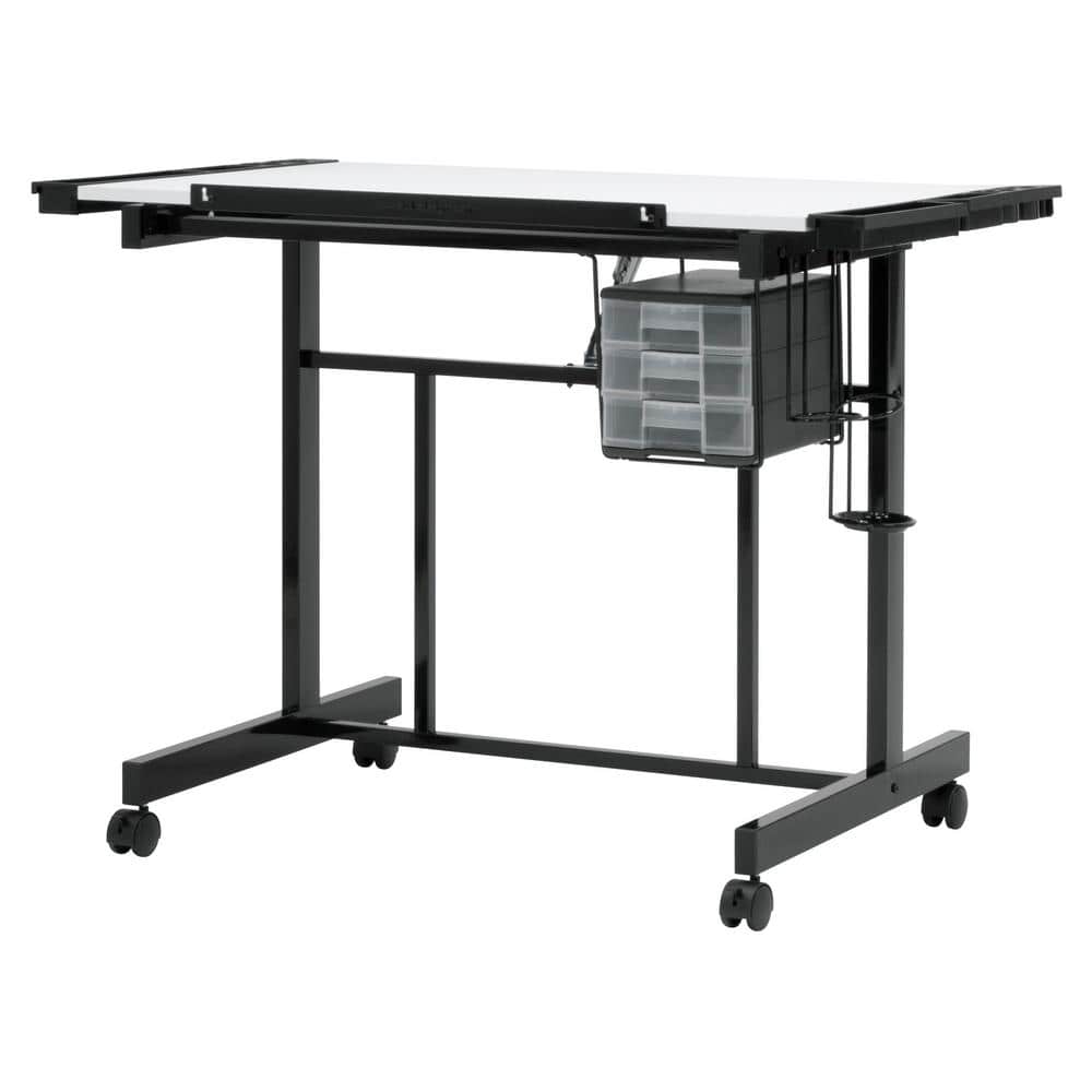 Adjustable Black and White Craft Station with Drawers