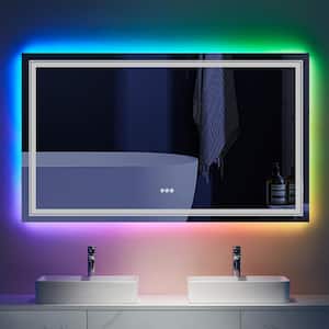 55 in. W x 30 in. H Rectangular Frameless LED Anti Fog Backlit and Front Lighted Wall Bathroom Vanity Mirror in RGB
