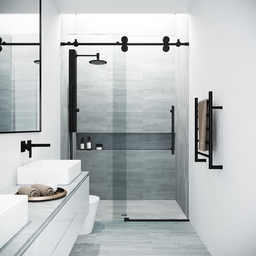 Reviews For Vigo Elan 64 To 68 In. W X 74 In. H Sliding Frameless Shower Door In Matte Black With Clear Glass - The Home Depot