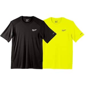 Men's X-Large Black and High Visibility WORKSKIN Light Weight Performance Short Sleeve T-Shirt (2-Pack)