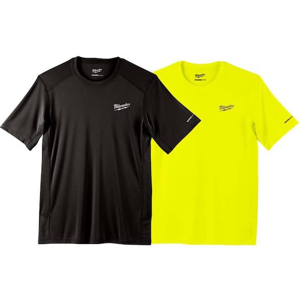 Milwaukee Men's X-Large Black and High Visibility WORKSKIN Light Weight Performance Short Sleeve T-Shirt (2-Pack)