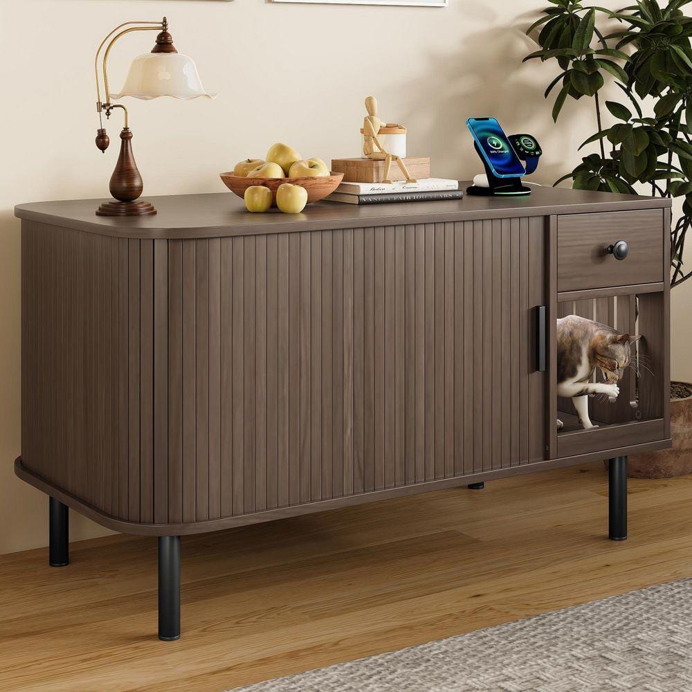 Nestfair Brown 21.65 in. H Storage Cabinet Cat Litter Box