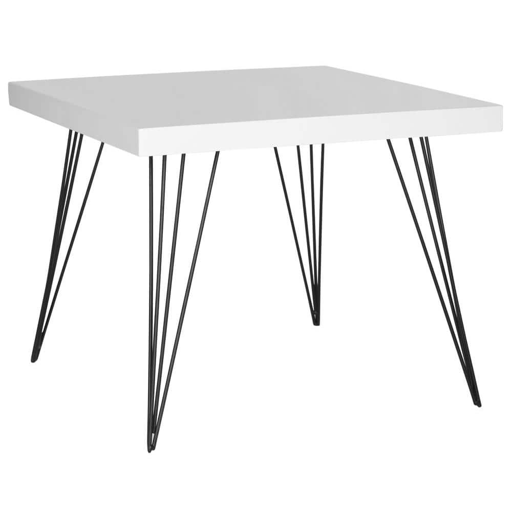 24" Transitional Square Coffee Table in White Lacquer & Black Metal