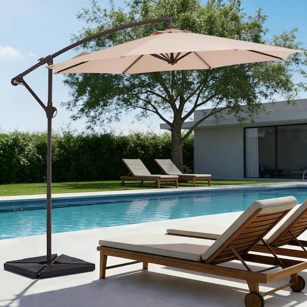 JEAREY 10 ft. Steel Cantilever Patio Umbrella with weighted base in Beige  10XJ+DZ-Beige