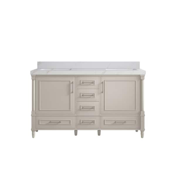 Willow Collections Hudson 60 in. W x 22 in. D x 36 in. H Double Sink Bath Vanity in Fine Grain with 2 in. Calacatta Sienna Quartz Top
