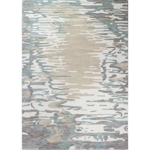 Greenwich Ivory/Aqua 6 ft. x 9 ft. (5'6" x 8'6") Abstract Contemporary Area Rug
