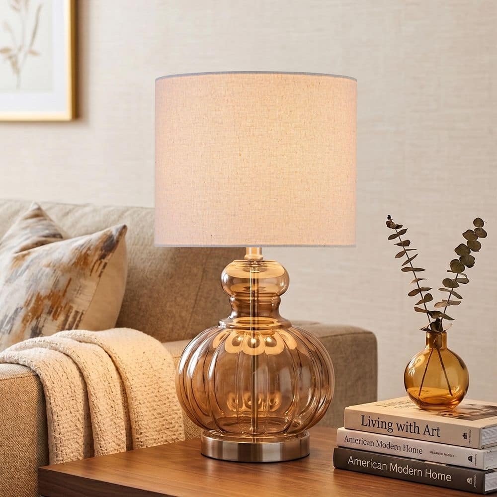 C Cattleya 20.25 in. Brown Gourd Table Lamp with Glass Base and
