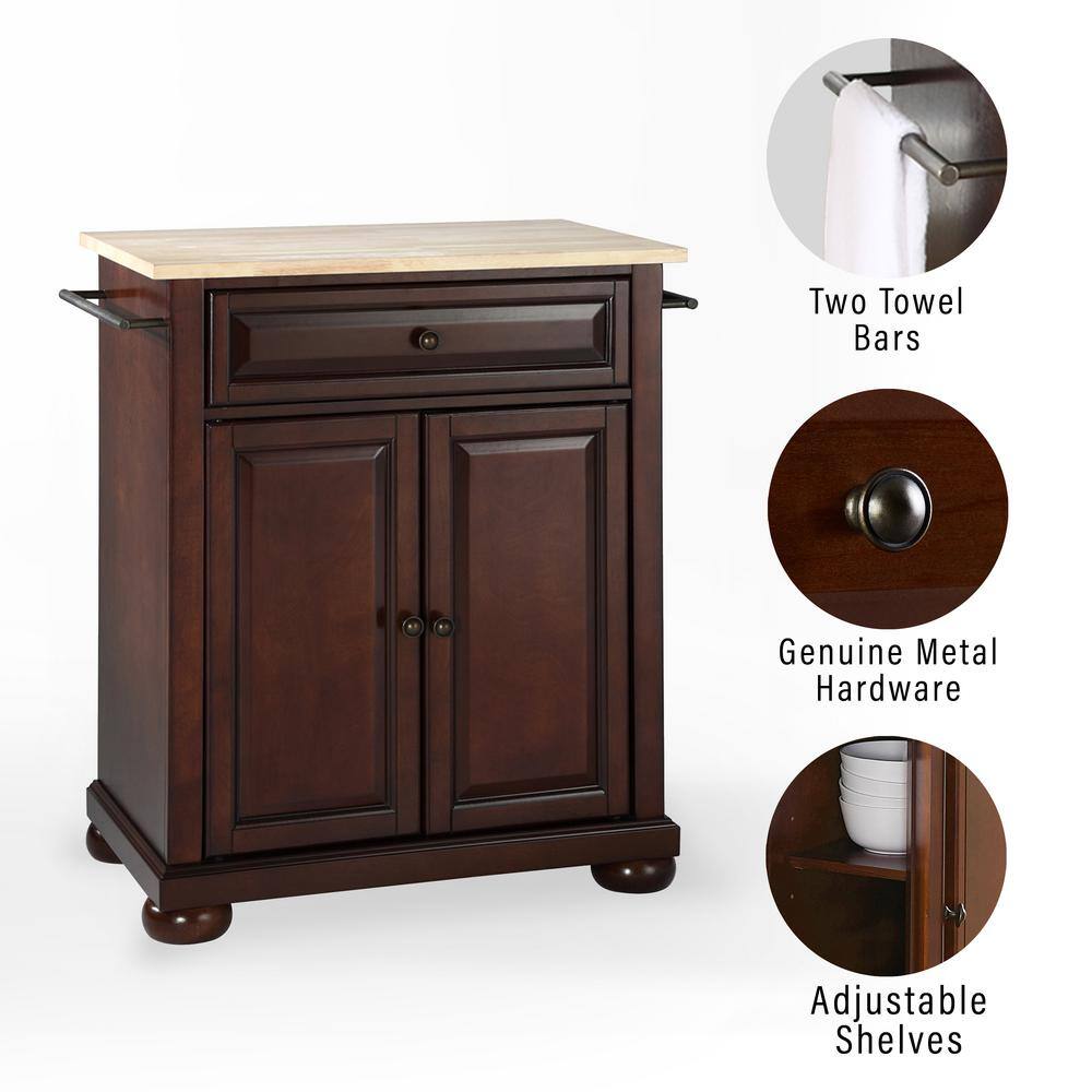Alexandria Dark Brown Wood Top Portable Kitchen Island
