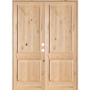 72 in. x 96 in. Rustic Knotty Alder 2-Panel Square-Top/VG Left-Hand Solid Core Wood Double Prehung Interior French Door