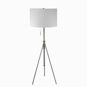 58 in. x 72 in. Adjustable Brushed Nickel 1-Light Tripod Floor Lamp for Living Room with Drum Linen Fabric Shade
